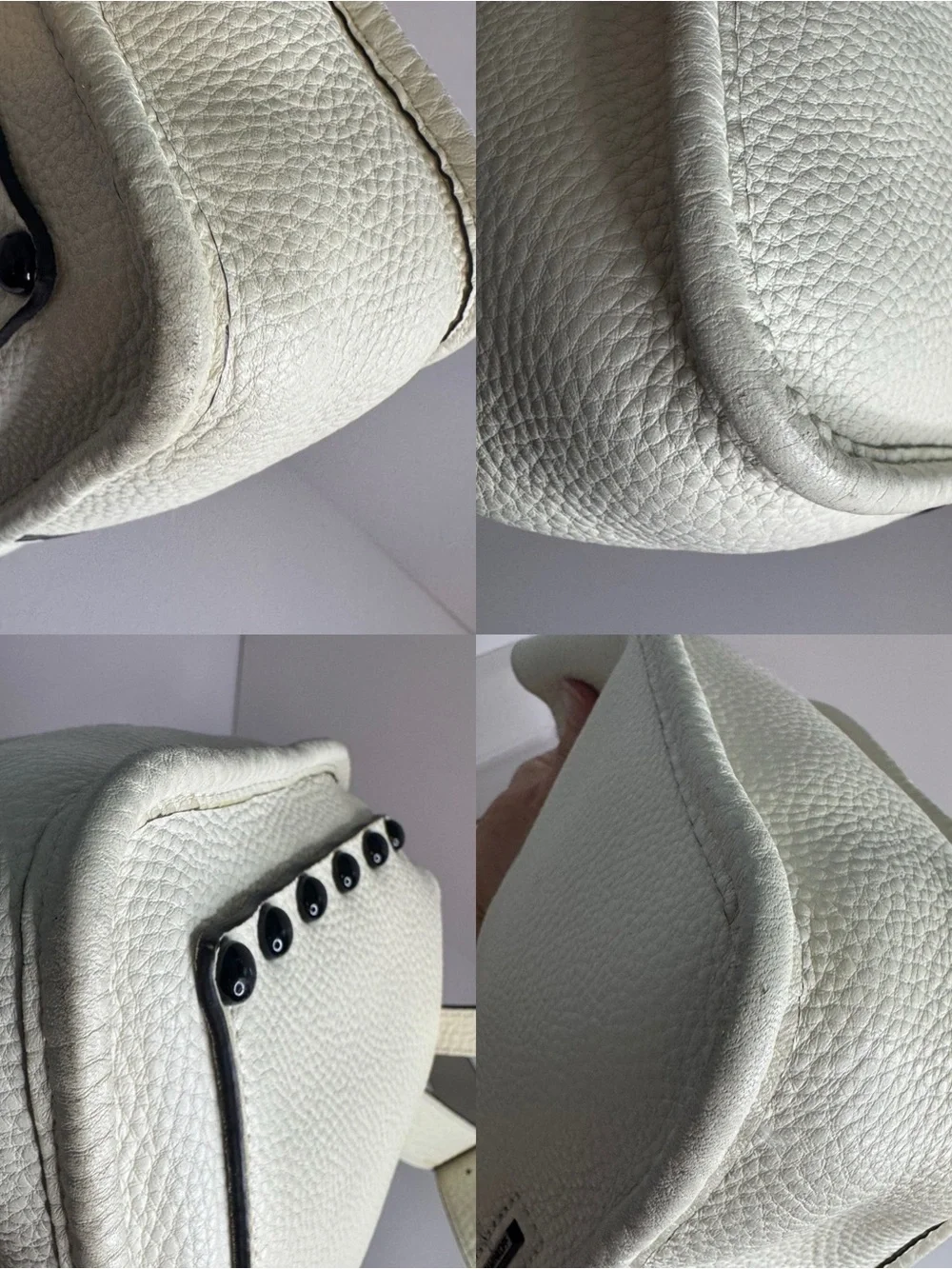 #381 Rebecca Minkoff Unlined Pebbled Leather Studded Feed Shoulder Crossbody Bag